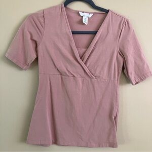 Women's Pink Wrap Top Maternity Nursing V-neck Stretch